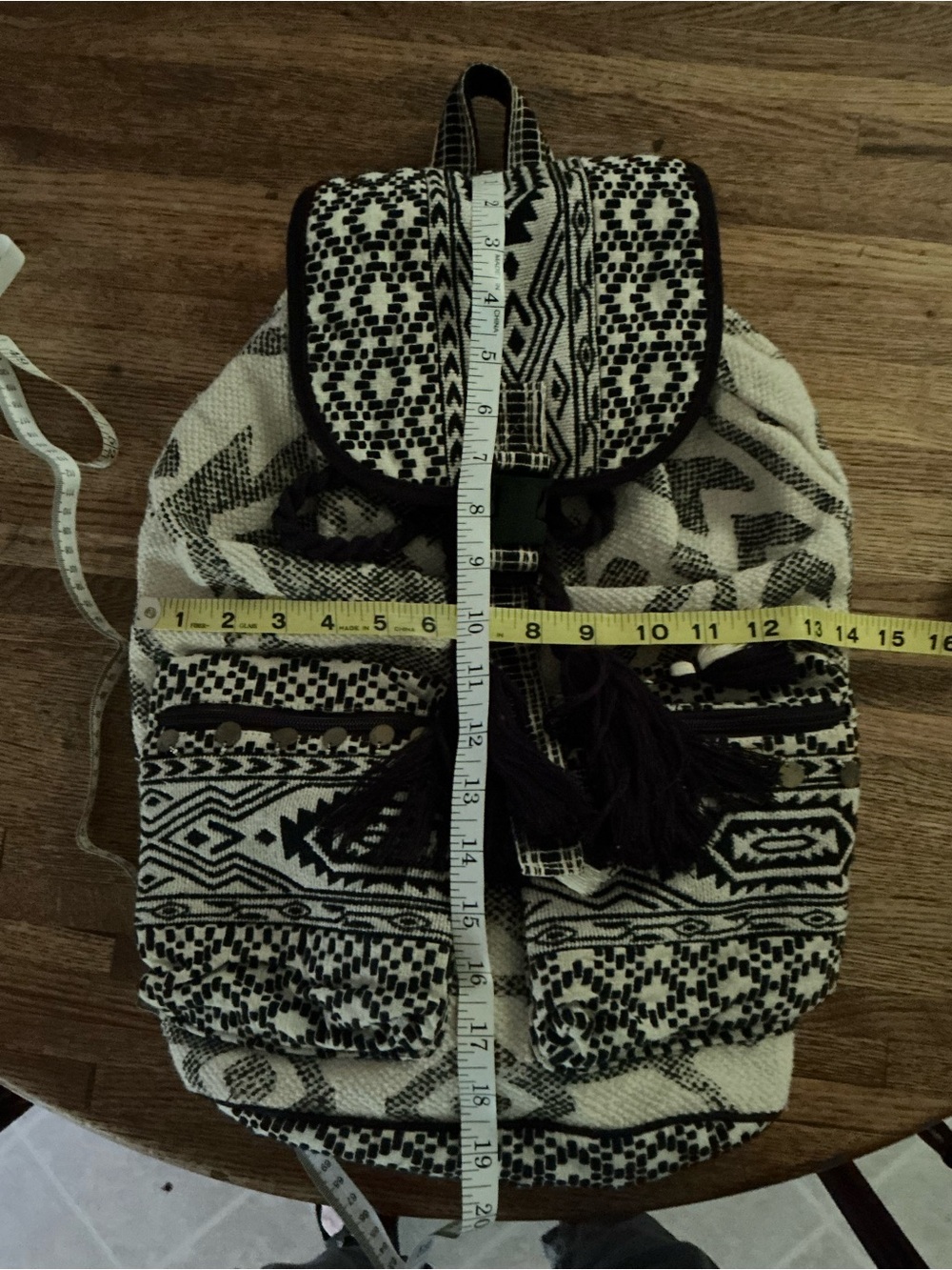 Mossimo Supply Co. Black and Cream Patterned Boho Backpack - Picture 4 of 5